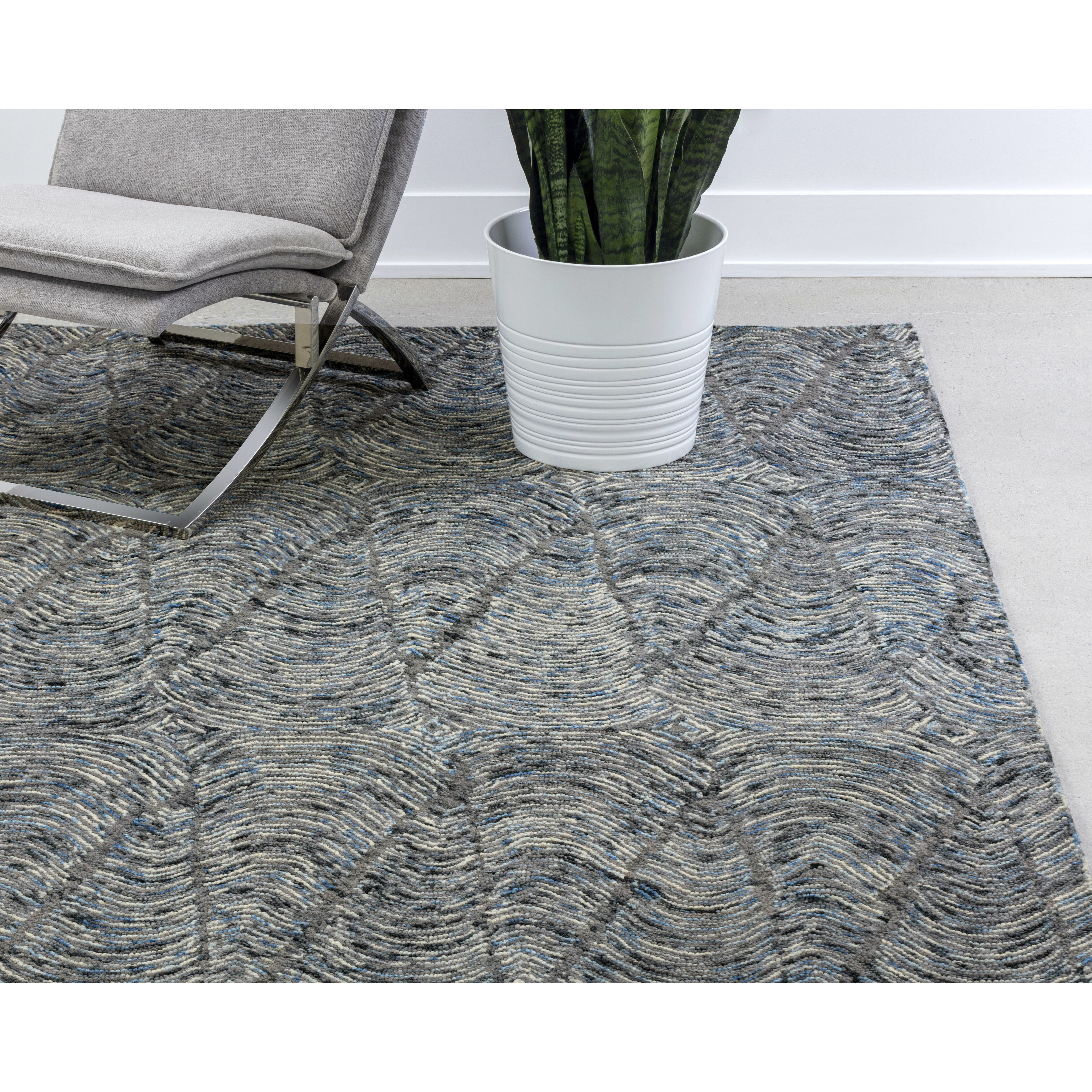 Corfu 96 X 60 inch Blue / Charcoal Indoor Hand-Tufted Rug, Hand-Tufted